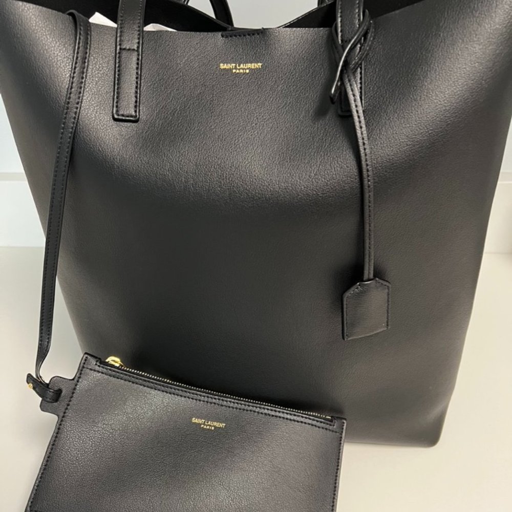 Saint Laurent Medium Leather Shopper Tote, Black. BRAND NEW.